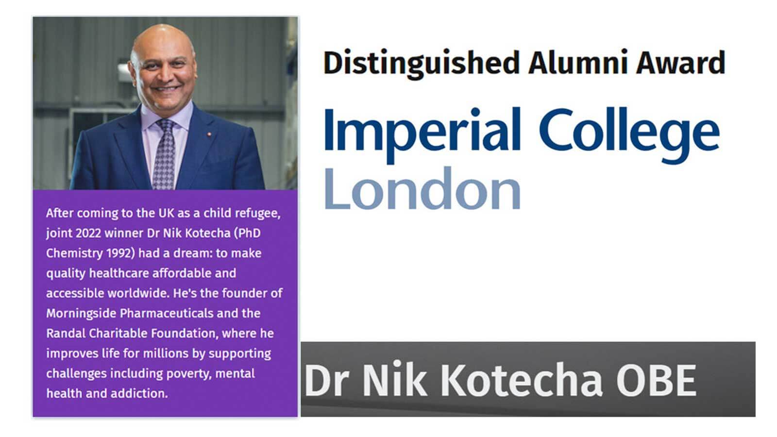Dr Nik Kotecha OBE, Imperial College London's Distinguished Alumni of the Year 2022